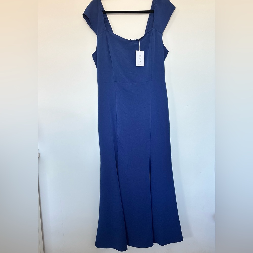 Jessica Simpson Royal Blue Square Neck Cap Sleeve Midi Sheath Dress NWT Size L